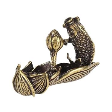 Imagem de Estatuetas de peixe de carpa de lótus de bronze antigo, ornamento de decoração de mesa, suporte de incenso de latão puro, acessórios de decoração de casa