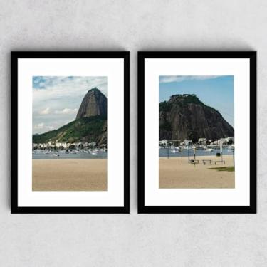 Imagem de Kit 2 Quadros Decoração Praia Botafogo Rio de Janeiro Lembrança Cristo Foto Moldura