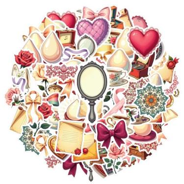 Imagem de 70 peças de joias florais vintage românticas DIY adesivos de papelaria pacote de adesivos pastel para celular, laptop, scrapbook, bicicleta, mala, geladeira, celular, bagagem, laptop, guitarra, carro