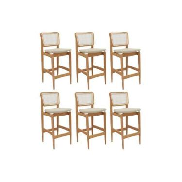Imagem de Banqueta Sala de Jantar Liz 1BMM009CA Premium Madeira Maciça Kit 6 Un 