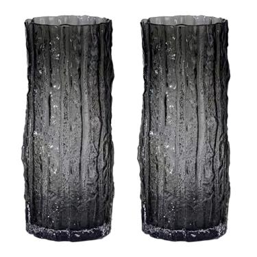 Imagem de Vasos cilíndricos de cristal de cristal de 25 cm, vaso boêmio moderno com nervuras para eventos, arranjos florais de flores, manto de entrada para sala de estar, manto de casamento, escritório (preto)