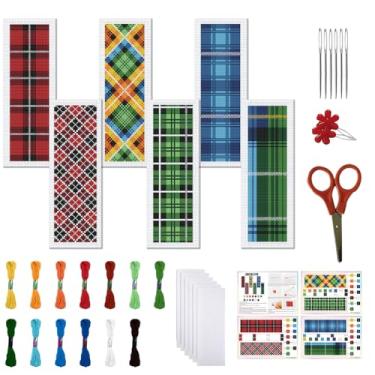 Imagem de FREEBLOSS Conjunto de 6 kits de marcadores de página de ponto cruz, kit de bordado de 11 CT com instruções para iniciantes 20 x 6 cm
