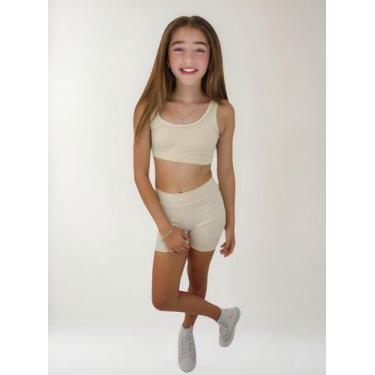 Imagem de Roupa De Treino Infantil Short E Top De Lycra - dubella clothing, Bege