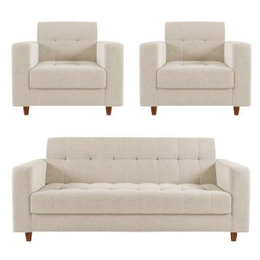 Imagem de Sofá 2 Lugares e 2 Poltronas Pé Madeira Castanho Arezo Linho Palha D01