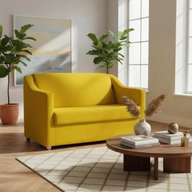 Imagem de Namoradeira Decorativa Para Sala Recepção Consultório Escritório Mila Suede Cores (Amarelo)