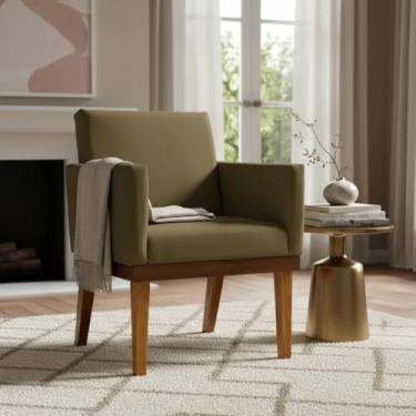 Imagem de Poltrona Decorativa Para Sala Recepção Manicure Consultório Salão de Beleza Base em Madeira Divine Tecido Suede (Marrom)