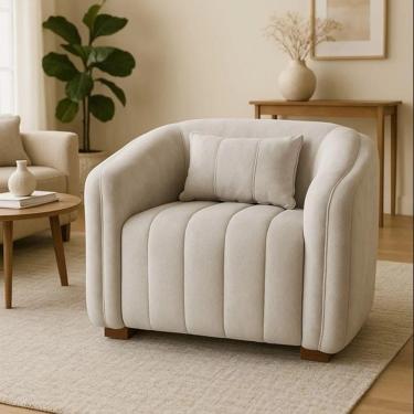 Imagem de Poltrona Decorativa Para Sala Recepção Escritório Lilian Veludo Bege Sj Móveis E Decoração