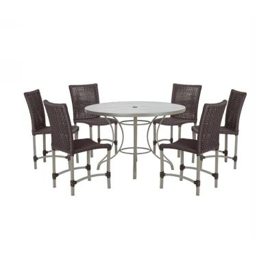 Imagem de Mesa Ascoli 120 Cm Com 6 Cadeiras Cannes De Alumínio Trama Marrom