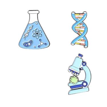 Imagem de QLUYCKW 4 peças de broches biológicos de DNA científico para mulheres e homens fofos esmaltados desenho animado cientista microscópio copo químico DNA molecular broche biológico acessórios de