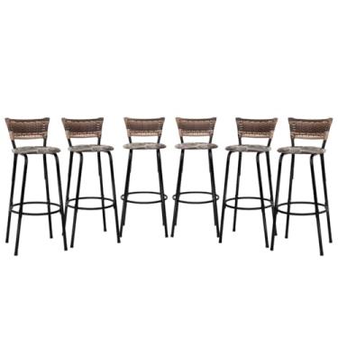 Imagem de Banqueta Altas Junco Cappuccino Estrutura Preta 70cm Para Balcão Cozinha, Bar, Bistrô, Americano Kit 06 Unidades - Itagold (Floral Marrom)