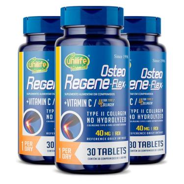 Imagem de Kit 3 Colágeno Tipo 2 Ii 40mg Regeneflex Osteo Unilife
