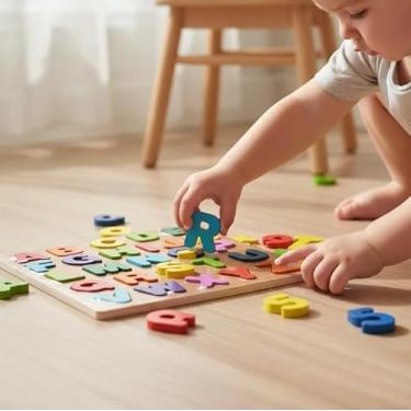 Imagem de Kit 3 Placas Educativas em Madeira MDF – Alfabeto, Números e Cores – Brinquedo Didático Infantil para Desenvolvimento Cognitivo, Coordenação Motora e Aprendizado Lúdico – 20x20 cm