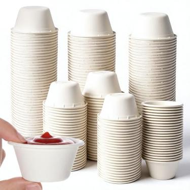 Imagem de IANFAN Pacote com 300 copos de suflê descartáveis de 59 ml, copos de porção de papel descartáveis feitos de fibra de bagaço, copos de amostra descartáveis para degustação, ketchup, lanche, nozes