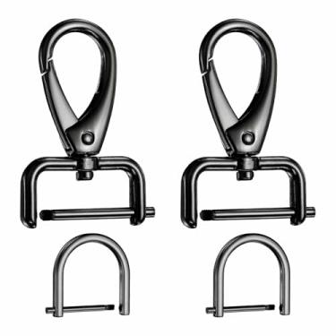 Imagem de HARFINGTON 2 peças de gancho de pressão destacável fecho giratório 7/64" (2,5 mm) fecho de garra de lagosta de liga de zinco com 2 peças de anéis D parafuso em manilha para chaveiro, bolsa de cordão