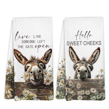 Imagem de Yorhifa Toalhas de prato engraçadas de cozinha burro de fazenda, presentes de fazendeiros para homens mulheres casa de fazenda, viva como alguém deixou o portão aberto burro presentes toalhas de mão