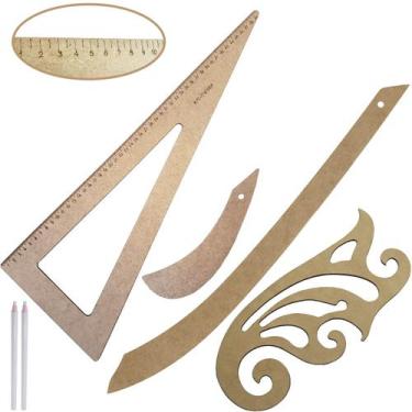 Imagem de 04 Réguas Corte Costura Curva Francesa Cavas Decotes + Giz. - LAPIDARE