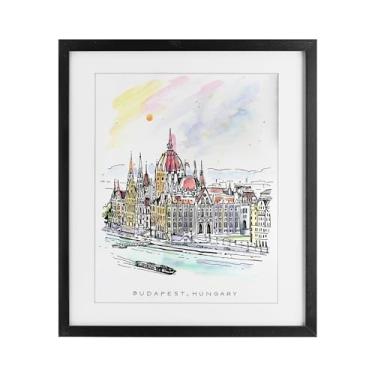 Imagem de Stupell Industries Minimal Budapest Skyline Birch Impressão emoldurada sob vidro, design por Angela Steahling, 21 x 17