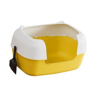 Imagem de predolo Caixa de Areia Aberta, Semi-fechada, Anti-respingos, Portátil, Bacia Sanitária para Gatinhos, Lateral Alta, Caixa de Areia para Peneirar Areia, Amarelo