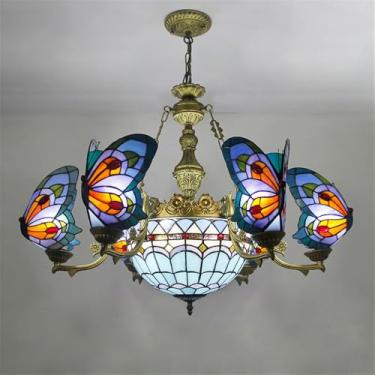 Imagem de Lustre de borboletas de luxo contemporâneo com LED, criatividade americana, para sala de estar, restaurante, quarto, villa, hotel, café, bar, karaokê ou clube. Luminária pendente de vidro co
