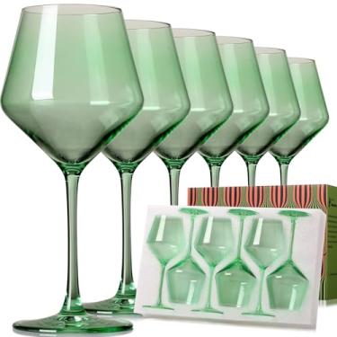 Imagem de ELERGIFTS Conjunto de taças de vinho verde de 15 a 45 cm 【sopradas à mão】 Taças de vinho coloridas de cristal com haste - conjunto de presentes de casamento/aniversário para amantes de vinho tinto e