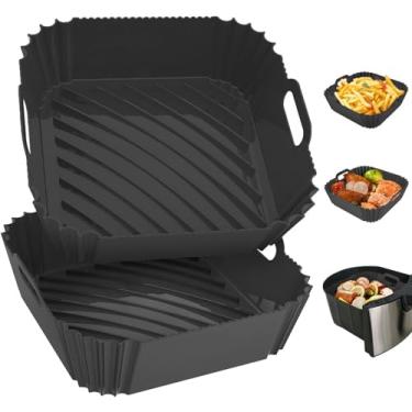 Imagem de OAWEEN 2 peças de forros de silicone para fritadeira a ar reutilizável, quadrado, 21 cm, cesta de airfryer engrossada para bandeja de cozimento de 4 a 7 QT, acessórios de utensílios de cozinha