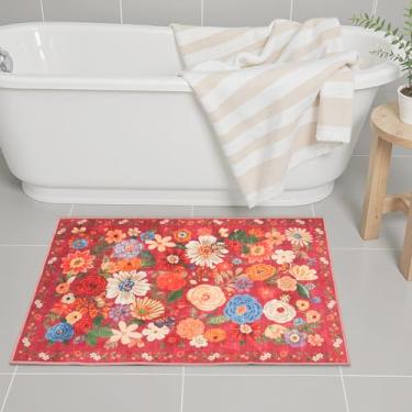 Imagem de Babovid Tapetes de área 61 x 43 cm, tapete de entrada para decoração de casa, tapete de porta pequeno para banheiro, tapete de banheira floral ultrafino antiderrapante para pia de chuveiro, porta