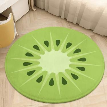 Imagem de Huryilo Tapete redondo Kiwi de desenho animado com círculos de frutas de verão para decoração de quarto de crianças e meninos 90 cm