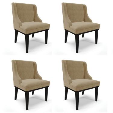 Imagem de Kit 4 Cadeiras Estofadas Para Sala De Jantar Base Fixa De Madeira Preto Lia Suede Marrom Rt - Ibiza