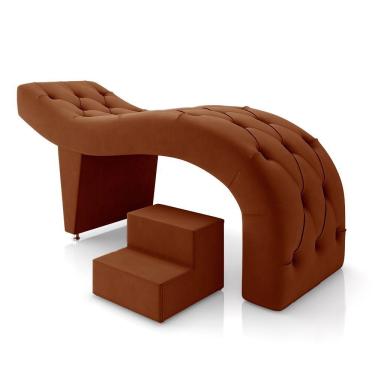 Imagem de Maca De Estética Para Massagem Cílios Fixa Lash Estofada Com Escada Veludo Terracota G83