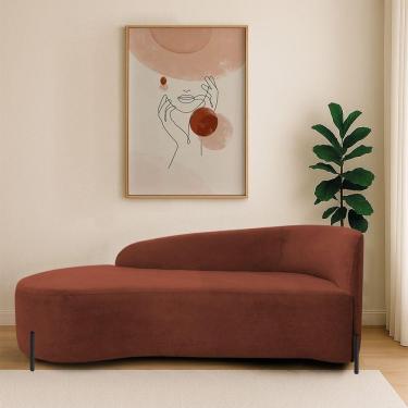 Imagem de Divã Recamier Orgânico França 140cm Lado Esq Pés Metal Preto Bouclé Terracota