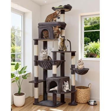 Imagem de Taoqimiao MS032G Árvore para gatos de 203 cm para ambientes internos e adultos, torre de gato 2GG, adequada para gatos grandes e resistentes, 2 luxuosos cando para gatos com 8 postes para arranhar