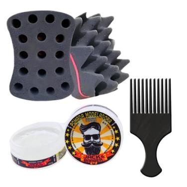 Imagem de Esponja Nudred Dupla Enrolar Cabelos + cera modeladora + Pente Afro - 