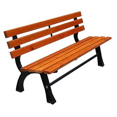 Imagem de TRGCJGH Banco de jardim de madeira para pátio externo com moldura de alumínio antiferrugem, cadeira de varanda frontal para gramado, parque, deck (150 cm/59 pol, com encosto)