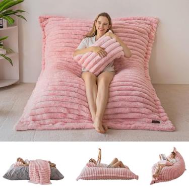 Imagem de MAXYOYO Cadeira gigante pufe com travesseiro, cadeira conversível 3 em 1 para adultos com capa removível, espreguiçadeira de chão acolchoada para sala de estar e quarto, rosa