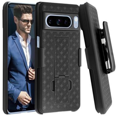 Imagem de Fingic Capa para Pixel 8 Pro, capa para Google Pixel 8 Pro com clipe de cinto, capa fina combo com suporte, coldre giratório, resistente, à prova de choque, antiarranhões para Google Pixel 8 ProBlack