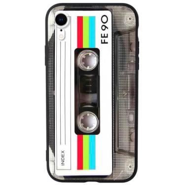Imagem de MEGANTREE Capa de telefone com design de fita cassete retrô fofa para iPhone XR, acabamento fosco TPU, ajuste fino, anti-impressão digital, para meninas, mulheres, meninos e homens, preta