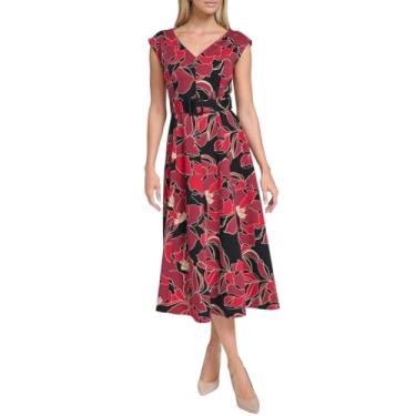 Imagem de Calvin Klein Vestido feminino com cinto Scuba Aline, Vermelho Multi, 44
