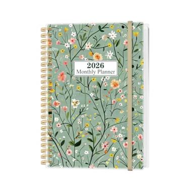 Imagem de Agenda mensal 2026 – Calendário mensal de novembro de 2025 a dezembro de 2026, agenda de 16 meses com encadernação espiral, bolso interno, fecho elástico, 14,7 cm x 21,6 cm, flor-B