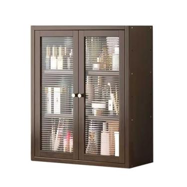 Imagem de RZGZKLSH Armário de armazenamento de bancada de bambu pequeno com prateleiras ajustáveis e placa divisória removível, perfeito para perfume, despensa, óleo essencial, 36 cm L x 17 cm P x 45 cm A