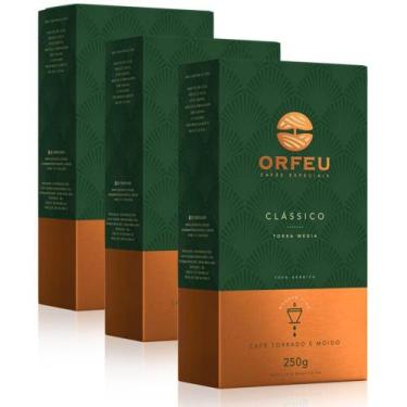 Imagem de Café Moído Premium Orfeu Clássico Kit 3 Pacotes De 250G