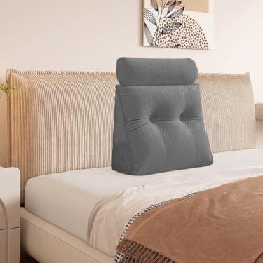 Imagem de Almofada triangular de veludo, almofada de cabeceira com capa removível para sofá-cama, suporte para posicionamento do encosto, almofada de descanso e leitura relaxante (cinza com travesseiro de rolo