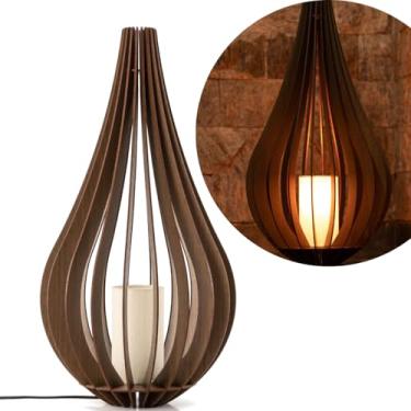 Imagem de Luminária De Chão Adhara 60 Cm Abajur Madeira MDF Rústico Para Sala Quarto Consultório Bivolt Com Cúpula Interna