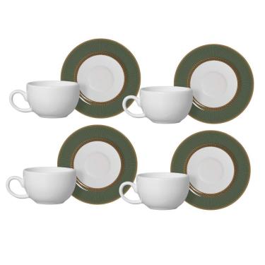 Imagem de Jogo 4 Xícaras De Café Branca Com Pires Celebrate Verde Cerâmica Alleanza 100ml