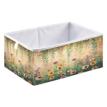 Imagem de ATTX Grandes caixas de armazenamento de flores em aquarela organizador de armário - caixas de armazenamento dobráveis para roupas, brinquedos, livros | Caixas de armazenamento organizadoras de
