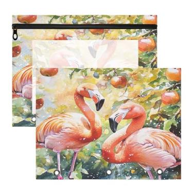 Imagem de SEHANY Pasta de lápis flamingo rosa com 3 anéis - bolsa de documentos com zíper tamanho A4 com janela transparente para sala de aula, escritório, 2 peças