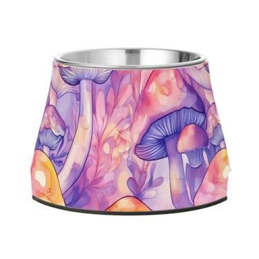 Imagem de SEHANY Tigelas para cães de ervas e cogumelos antiderrapante de aço inoxidável com fundo de borracha para evitar tombamento, tigelas elevadas para comida e água quadriculadas para cães e gatos