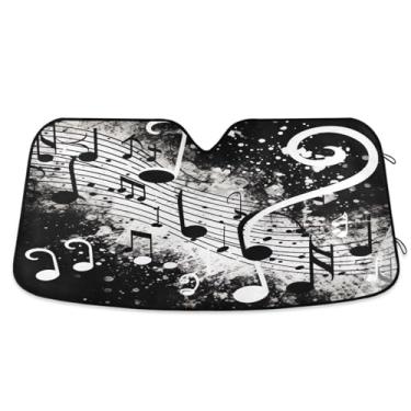 Imagem de ATTX Protetor solar universal para para-brisas de carro com nota musical preta 144.8 cm x 80.0 cm com proteção UV, persiana de janela frontal automática dobrável para Sedans SUVs caminhões #120