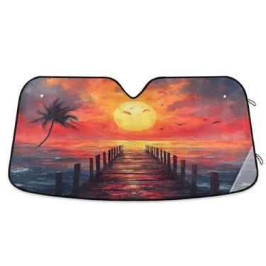 Imagem de SEHANY Para-brisa de carro de verão, mar, praia, para-sol para mulheres, pára-brisa frontal dobrável para carro, caminhão, SUV - Protetor de viseira de sol automotivo bloqueia os raios UV mantém seu