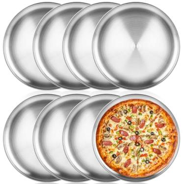 Imagem de AKOLAFE Pacote com 8 formas de pizza de aço inoxidável, conjunto de formas redondas de 30,5 cm para forno, formas pessoais, pratos de pizza de metal, assadeira de pizza, assadeira de pizza, bandeja de