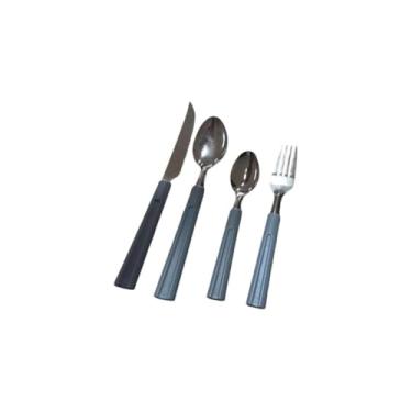 Imagem de Jogo de Faqueiro 21 Peças em Aço Inox com Porta Talher, Cinza, para 4 Pessoas, Cabos Ergonômicos